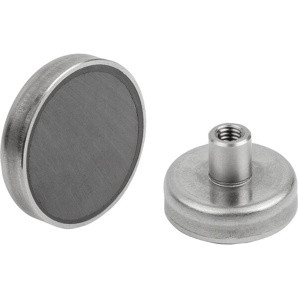 Magnet Shallow Pot Magnet M05, D=63 +0, 3/-0, 1, H1=22, Hard Ferrite, Round, Comp:Stainless Steel